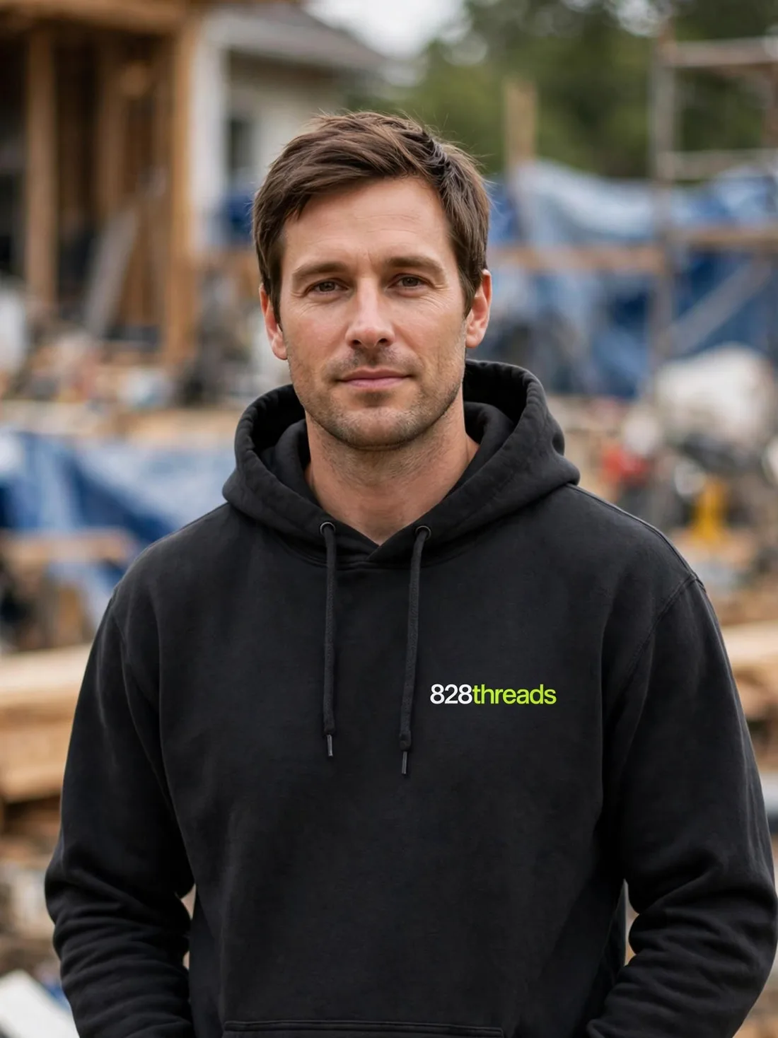 Worker wearing the 828threads Donation Hoodie